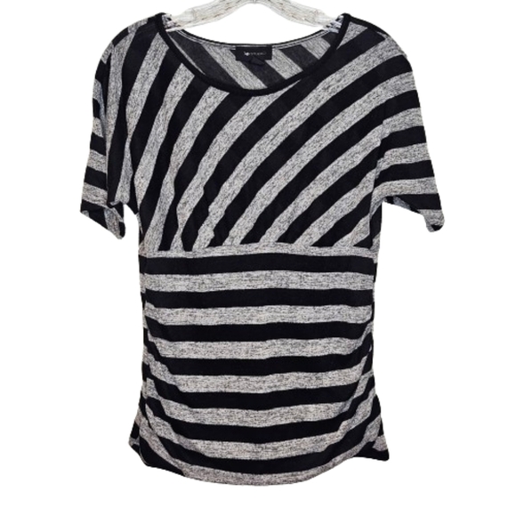 AB Studio Light Gray and Black Diagonal Striped Blouse Juniors Size XL - Picture 1 of 8